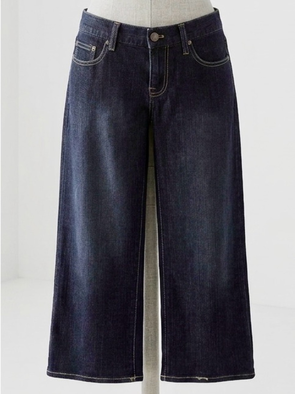 J. Crew| Dark Blue Wash Wide-Leg Cropped Low-Rise Stretch Denim Jeans Sz 28
